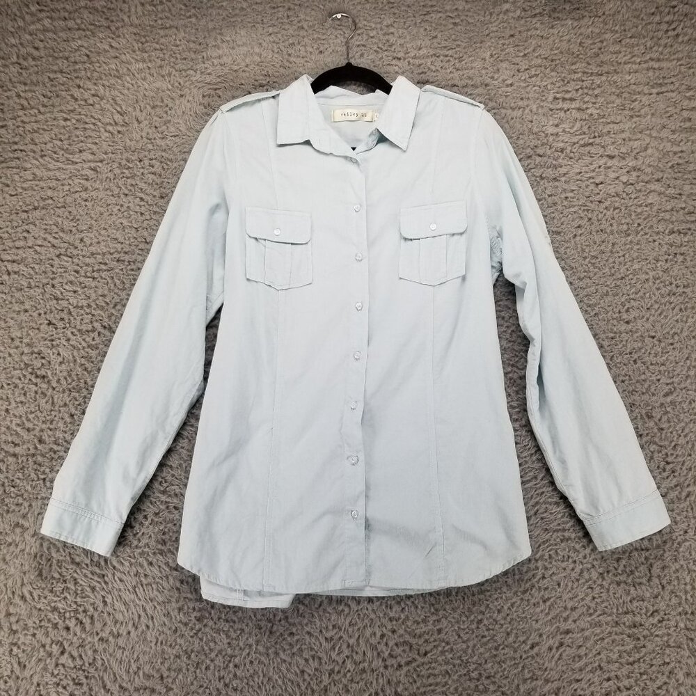 Cailey 22 Shirt Womens Large Light Blue Corduroy Roll Tab Long Sleeve Button